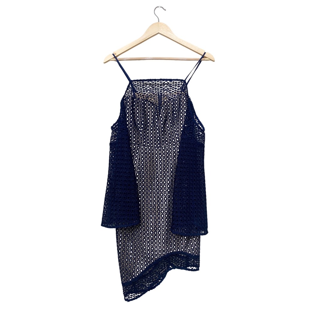 Keepsake The‎ Label Navy Blue Eyelet Lace Cold Shoulder Asymmetrical Mini Dress